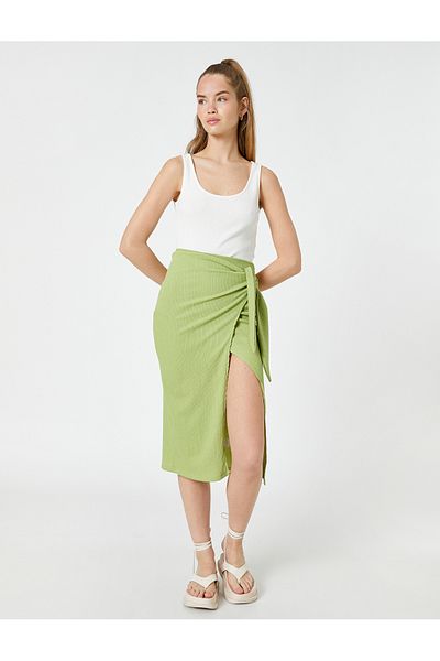 Koton Midi Skirt with Slit and Tie Waist Wrap