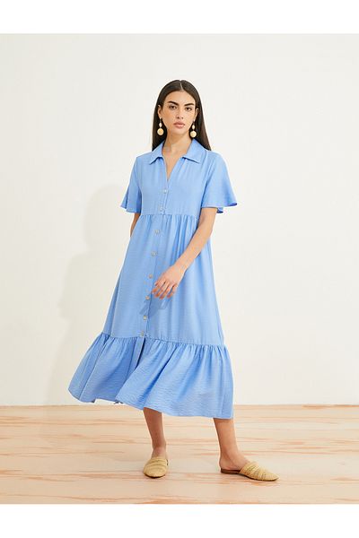 Koton Kurzärmliges Hemdblusenkleid aus Viskose in Midilänge