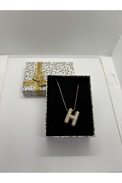 STAİNLES Taşlı Çelik Balon Harf Kolye