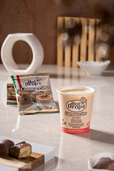 HOT DROPS Cappuccino Hazır Kahve Bol Köpüklü, Çikolata Granüllü 25gr X 20 Adet (20ADET BARDAK HEDİYELİ)