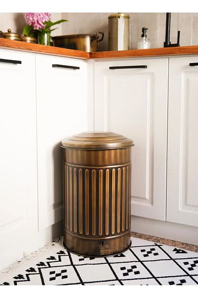 LUCKYHOMES Galvaniz 37 Lt Κάδος απορριμμάτων μεγάλου μεγέθους Χρυσός μηχανισμός πεντάλ Μεταλλικός κάδος απορριμμάτων πεντάλ 37 Lt