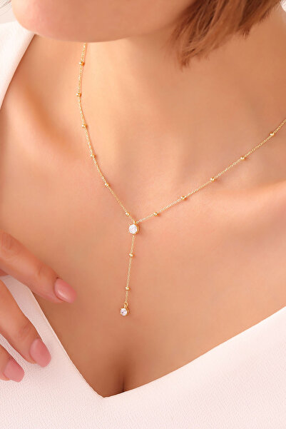 VAOOV 925 Ayar Gümüş Top Zincirli Tektaş Kolye Kolye