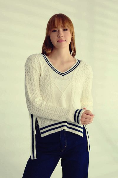 Robin Side Tie V-Neck Knitwear Sweater T94660
