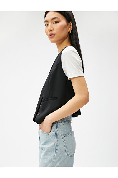 Koton Crop Blazer γιλέκο με λεπτομέρεια τσέπης