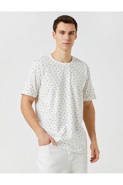 Koton Palm Tree Printed T-Shirt Slim Fit Crew Neck Cotton