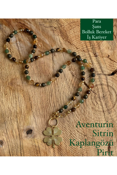 STORE ZARMAN Sertifikalı Para Mıknatısı Yonca Sembollü Kolye ( Sitrin- Kaplan...