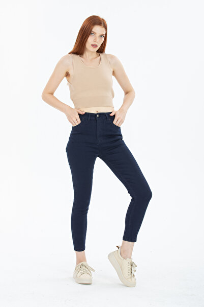 bee Pantaloni de școală Trefjns, bleumarin închis, skinny, din Lycra, cu tali...