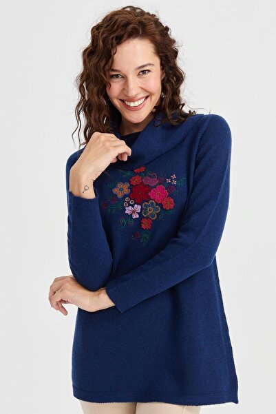 Desen Degaje Yaka Вишивка Детальна Індіго Жіночий Казе 23223157