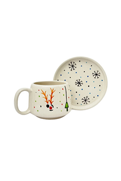 Gezdikçe Bilelim Tabaklı Yılbaşı Geyikli Kupası, Yeni Yıl, El Yapımı Seramik Kupa, Seramik Kupa, Mug, Nescafe Kupası