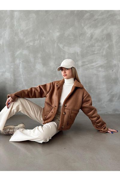 TOPSHOW Nubuck Collar Sheepskin Coat