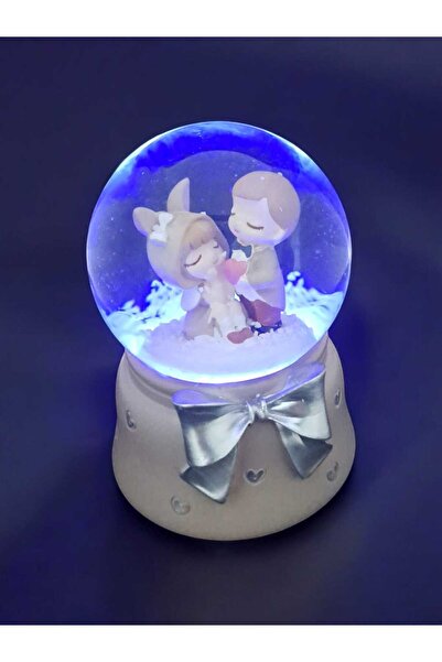 Natural SEVGİLİ ÇİFT IŞIKLI KAR KÜRESİ KÜÇÜK KAHVERENGİ