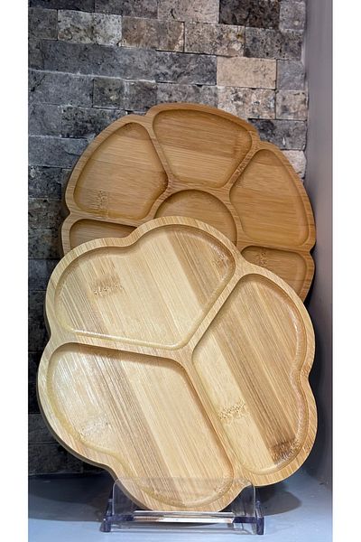 ARİN MODA Arin Homtes - 2 Adept Bamboo Den Presenter Plates with Multiple Uncle and Compartments