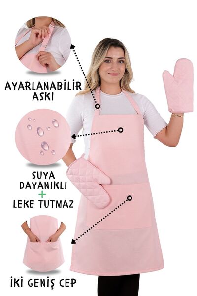 sevilya Simple 3'lü Set Ayar Askılı Cepli Mutfak Önlüğü Seti (2 ELDİVEN) Şef ...