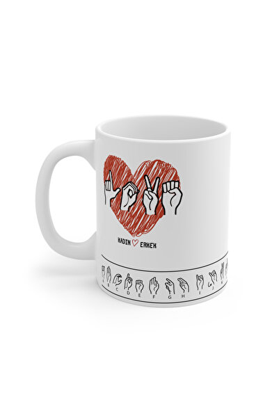 IVART Kişiye Özel İşaret Dili -Love Baskılı Porselen Kupa Bardak-Yeni Yıl-Hed...