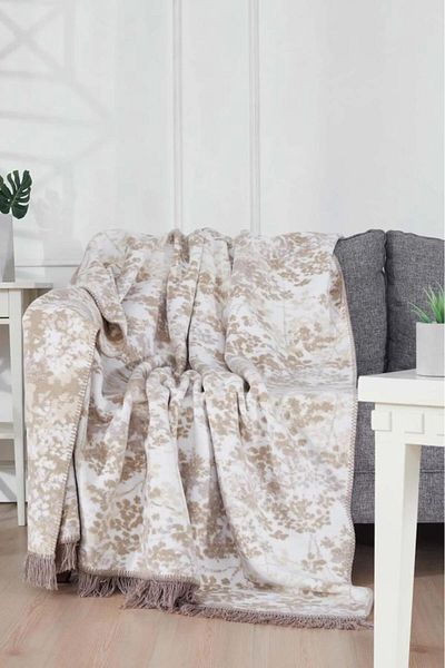 Bikaya Home Double Sided Aksu Cotton Patterned Blanket - Cosmic Beige
