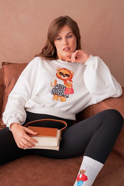 Moda Amore Hanorac Crop Teddy Bear - Transpirație Teddy Bear Fără șard Design subțire 3 fire 222