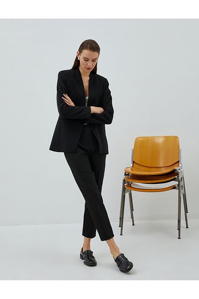 Koton Collarless Blazer Jacket with Single Button Pocket Detail