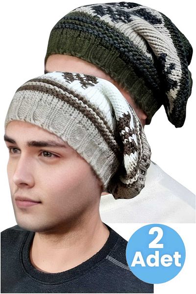 Trenderrs 2-Piece Men's Snowflake Patterned Knitted Knitwear Beret