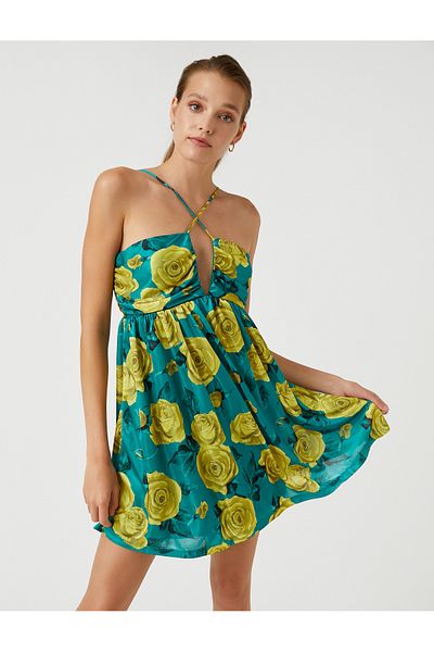 Koton Geblümtes Minikleid mit Neckholder