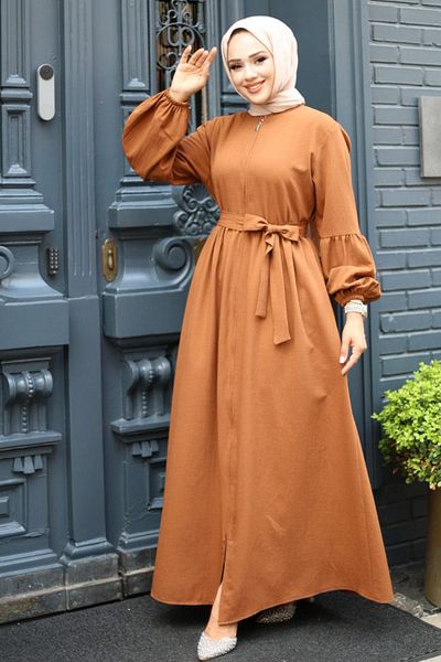 Herita Abaya mit Ballon-Detail und Reißverschluss
