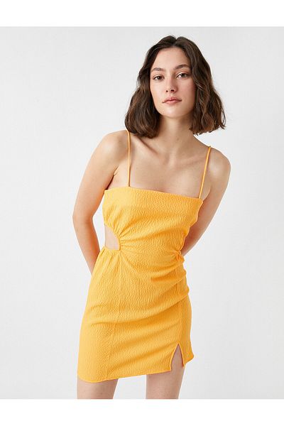 Koton Mini Slit Dress with Thin Straps and Window Detail