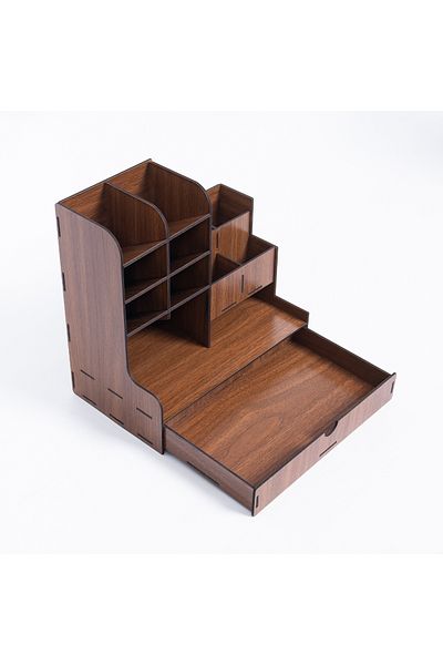 kutuTR Notpa 10 Compartment Drawers Desktop Organizer Pen Holder Assembled Walnut
