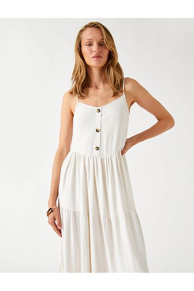 Koton Strappy Maxi Dress with Button Detail