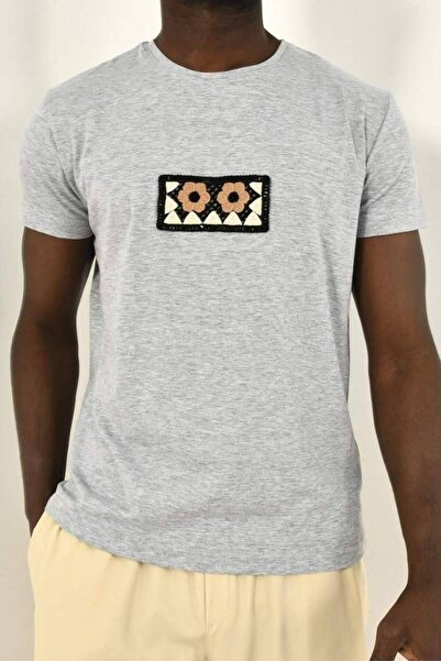 DAVID&GERENZO Μαύρο μπλουζάκι με λαιμόκοψη με λεπτομέρεια από διχτυωτό λουλούδι