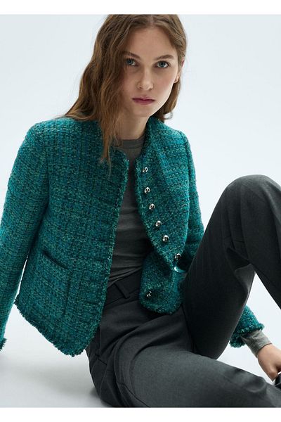 MANGO Woman Jachetă din tweed cu buzunare