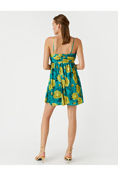 Koton Virágos mini ruha kötőfék nyakú