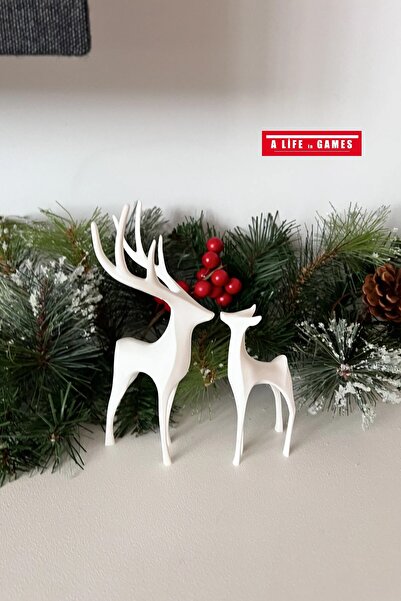 2-Piece Set Mother And Baby Deer Figure Modern Ornament Stylish Decorative Trinket – New Year Desktop And Gift