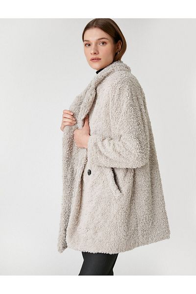 Koton Double Breasted Oversize Plush Short Coat