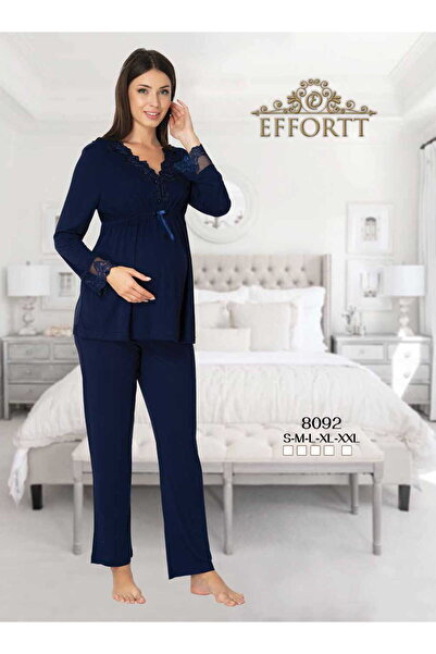 Effortt طقم بيجامة للحوامل بأكمام طويلة ومزين بالدانتيل من Maison Mila