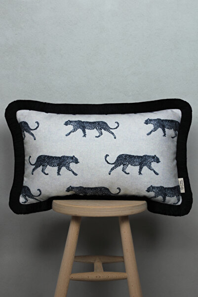 Alseko Concept Husă de pernă dreptunghiulară cu ciucuri negru, model leopard,...