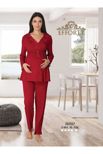 Effortt Maison Mila Lace Detailed Long Sleeve Maternity Pajamas Set