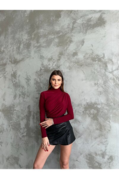 Diviny Stand Collar Shoulder Draped Sandy Blouse