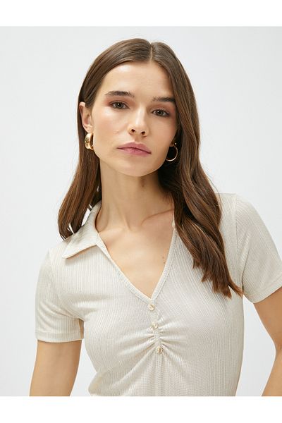 Koton Crop Polo tričko s pruhovaným závěsem