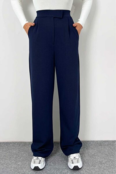 coder Pantaloni Palazzo cu închidere velcro din Lycra de damă bleumarin