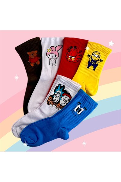 çorapdunyam Pack of 6 Cute Cheerful College Tennis Socks