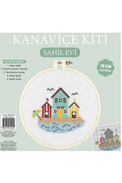 BALIM ÖRGÜ EVİ Kanaviçe Kit Sahil Evi 19 Cm Krem  Kasnak