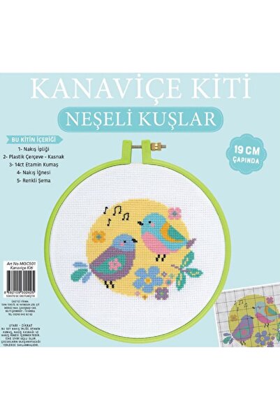 BALIM ÖRGÜ EVİ Kanaviçe Kit Nakış Seti Neşeli Kuşlar Plastik Kasnaklı 19 cm
