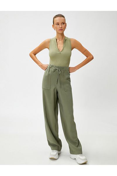 Koton Relaxed Fit Silky Texture Trousers - Waist Tied and Pocketed