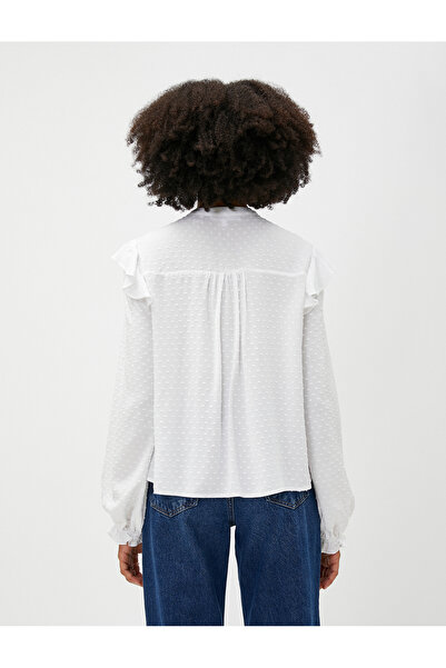 Koton Μπλούζα με μπαλόνι μανίκι Viscose Crew βολάν με κουμπιά