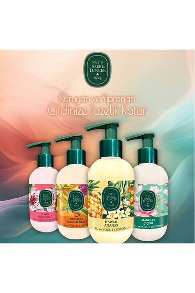 Eyüp Sabri Tuncer Hand and Body Lotions (Japanese Cherry Flower,Bodrum Latch, Hawai Ananas, Magnolia Flower 280 ml)