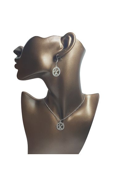 Ororabutik Silver Color 22mm Virgo Figured Necklace and Earrings Set