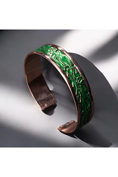 Sırlı Sepet Esinti Desenli Zümrüt Yeşili Bakır Bilezik