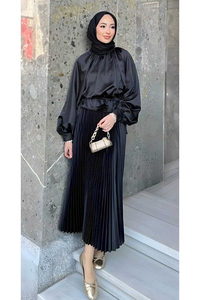 MODA VEDAT Γυναικεία στενή πλισέ σατέν φούστα
