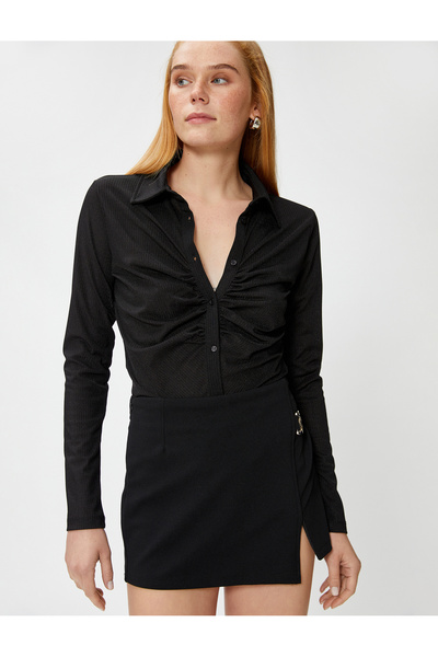 Koton Πουκάμισο ντραπέ με μακρυμάνικο λεπτή εφαρμογή