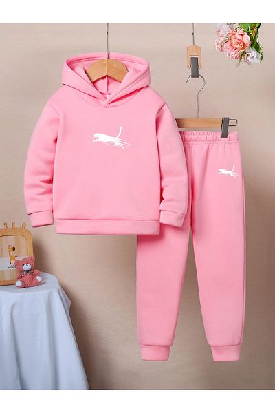 Little Wears Cheetah Premium 3. Yarn Compact Sweatshirt & Sweatpants Set