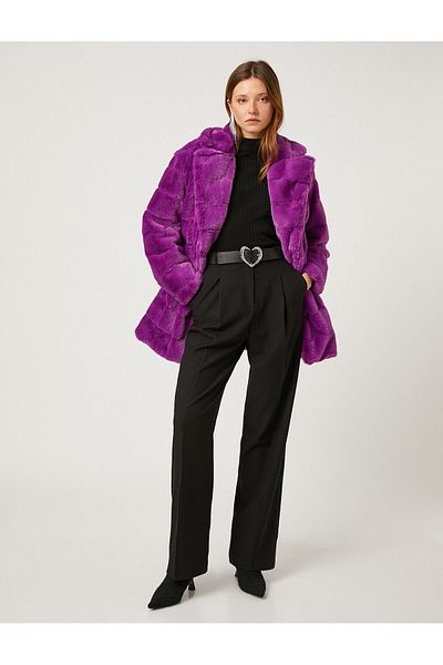 Koton Plush Coat with Tiered Collar Pocket